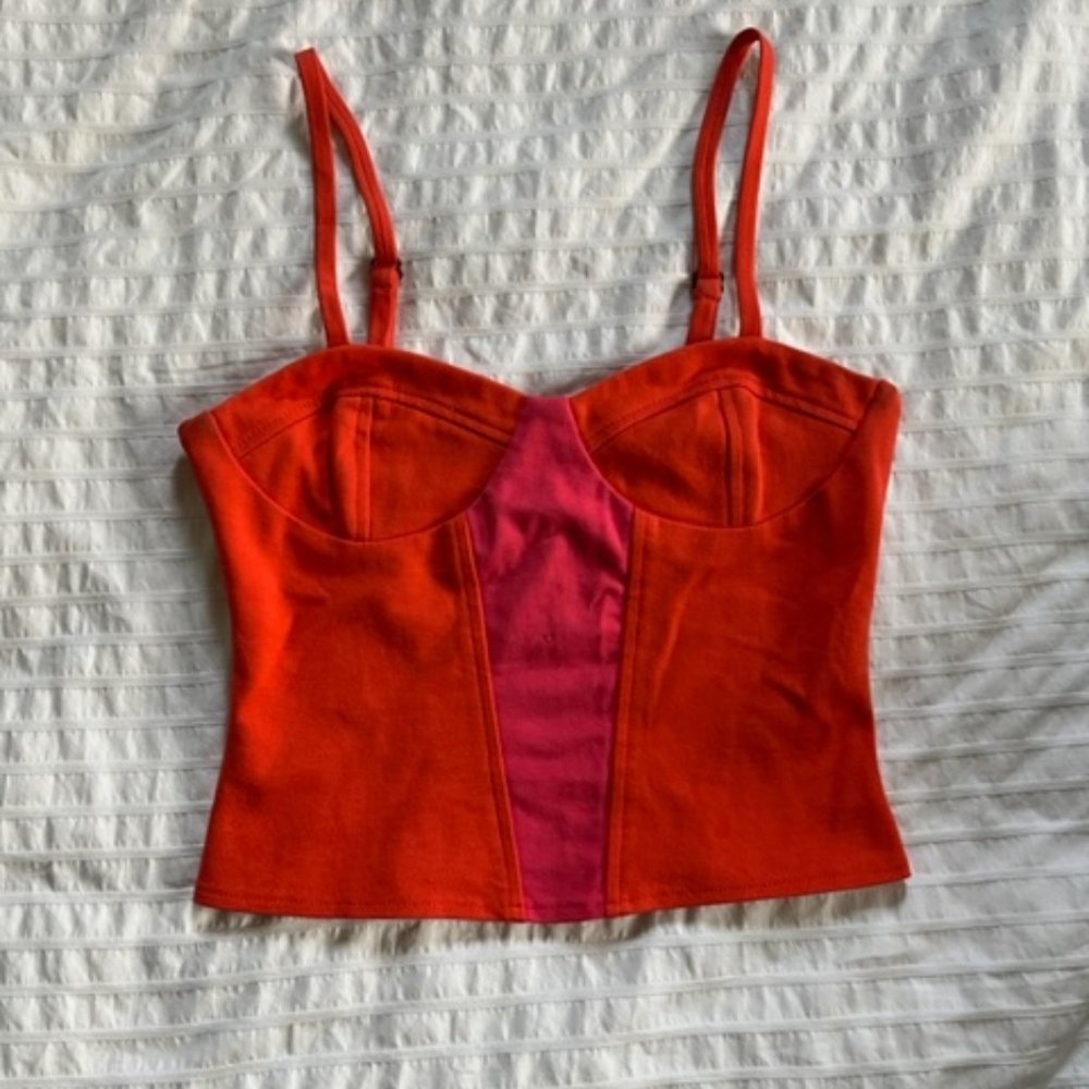 Bright orange and hot pink corset tank top